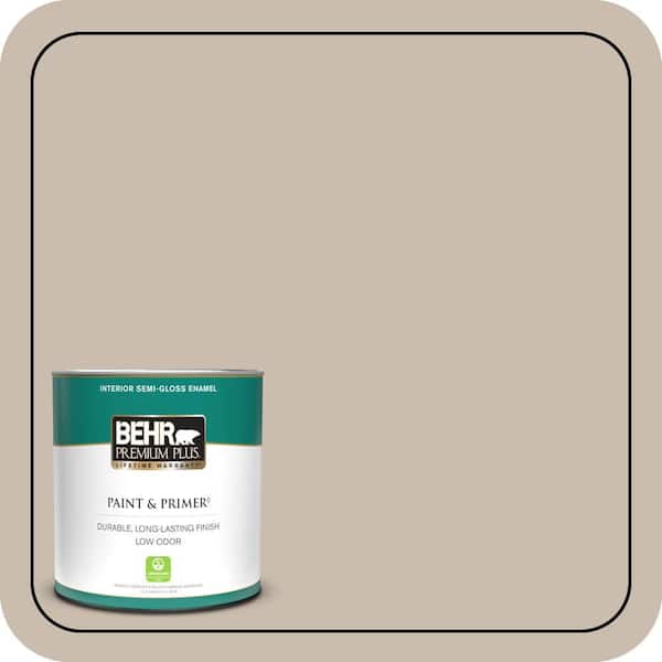 BEHR PREMIUM PLUS 1 qt. #PPU5-13 Creamy Mushroom Semi-Gloss Enamel Low Odor Interior Paint & Primer