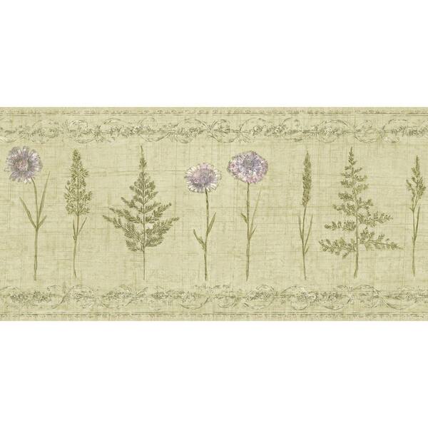 The Wallpaper Company 10.25 in. x 15 ft. Green Earth Tone Herbs and Wheat Border