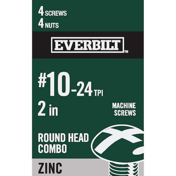 Everbilt #10-24 x 2 in. Combo Round Head Zinc Plated Machine Screw (4-Pack)