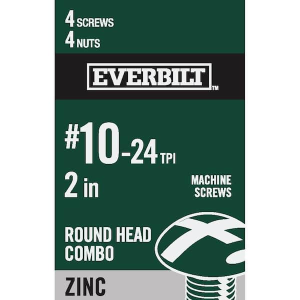 Everbilt #10-24 x 2 in. Zinc Plated Combo Round Head Machine Screw (4-Pack)