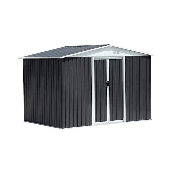8 ft. W x 6 ft. D Gray Metal Outdoor Storage Shed with Sliding Doors (48 sq. ft.)