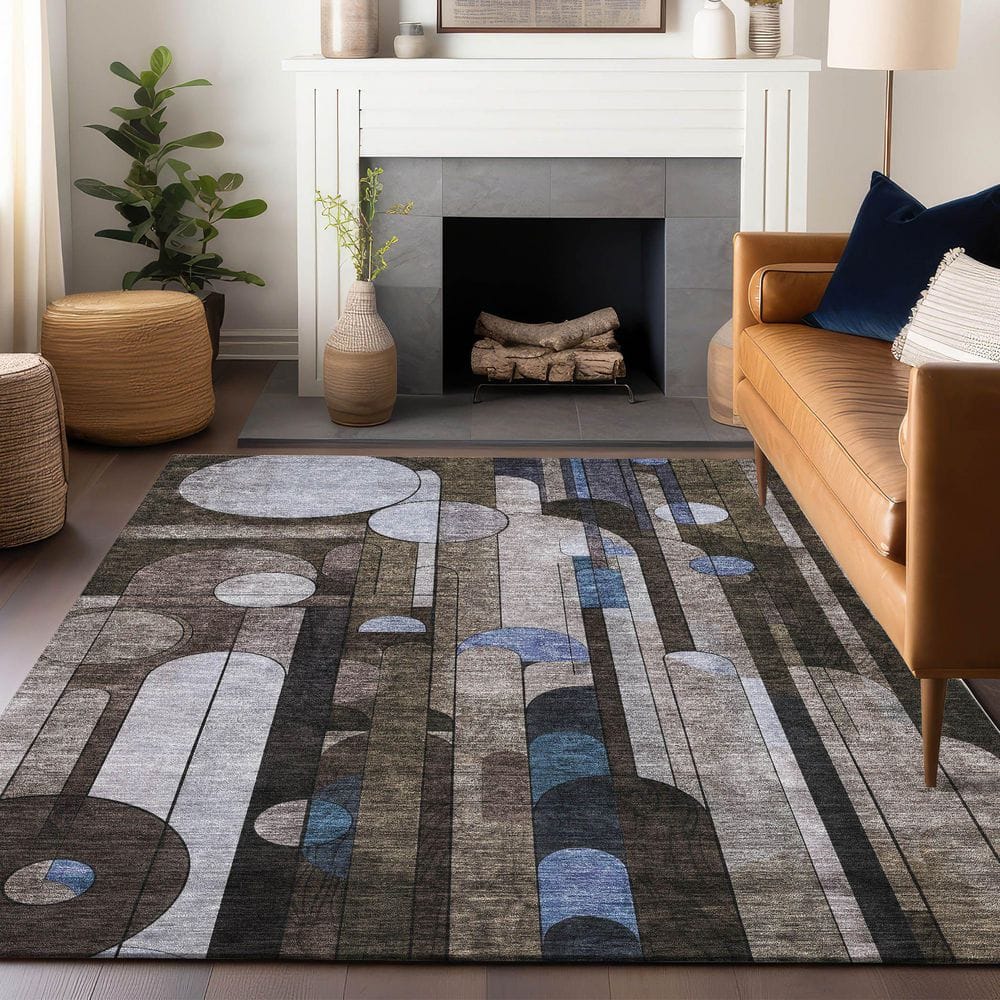 Brown Rectangular Machine Washable Synthetic Area Rug 3' x 5'