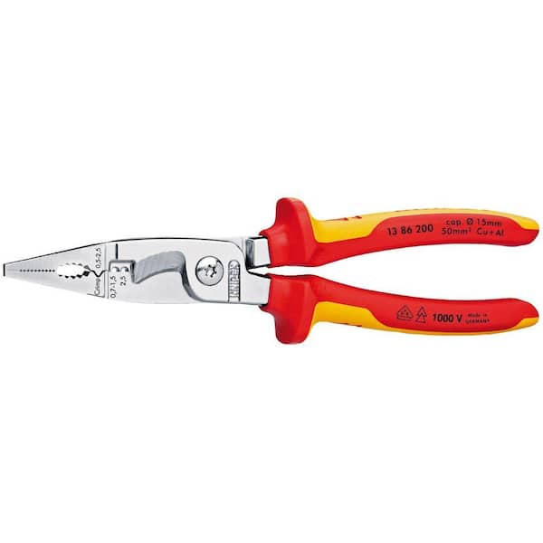KNIPEX Heavy Duty Forged Steel Metric 6-in-1 Electrical Installation Pliers with 1000-Volt Insulation