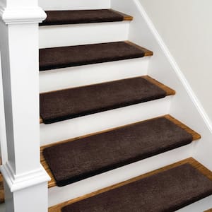 Ultra Plush Bullnose Indoor Tape Free Non-Slip Soft 9.5" x 30" x 1.2" Carpet Stair Tread Cover (Set of 14, Dark Brown)