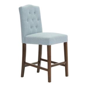 Beckridge Walnut Wood Upholstered Counter Stool with Tufted Back Light Blue Seat (1 piece) (40 in. H x 18 in. W)