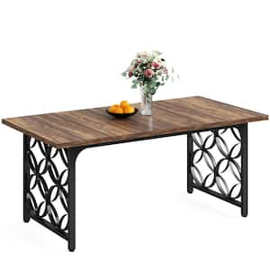 Roesler Brown and Black Wood 63 in. W Pedestal Long Dining Table Seats 6 for Living Room and Dining Room