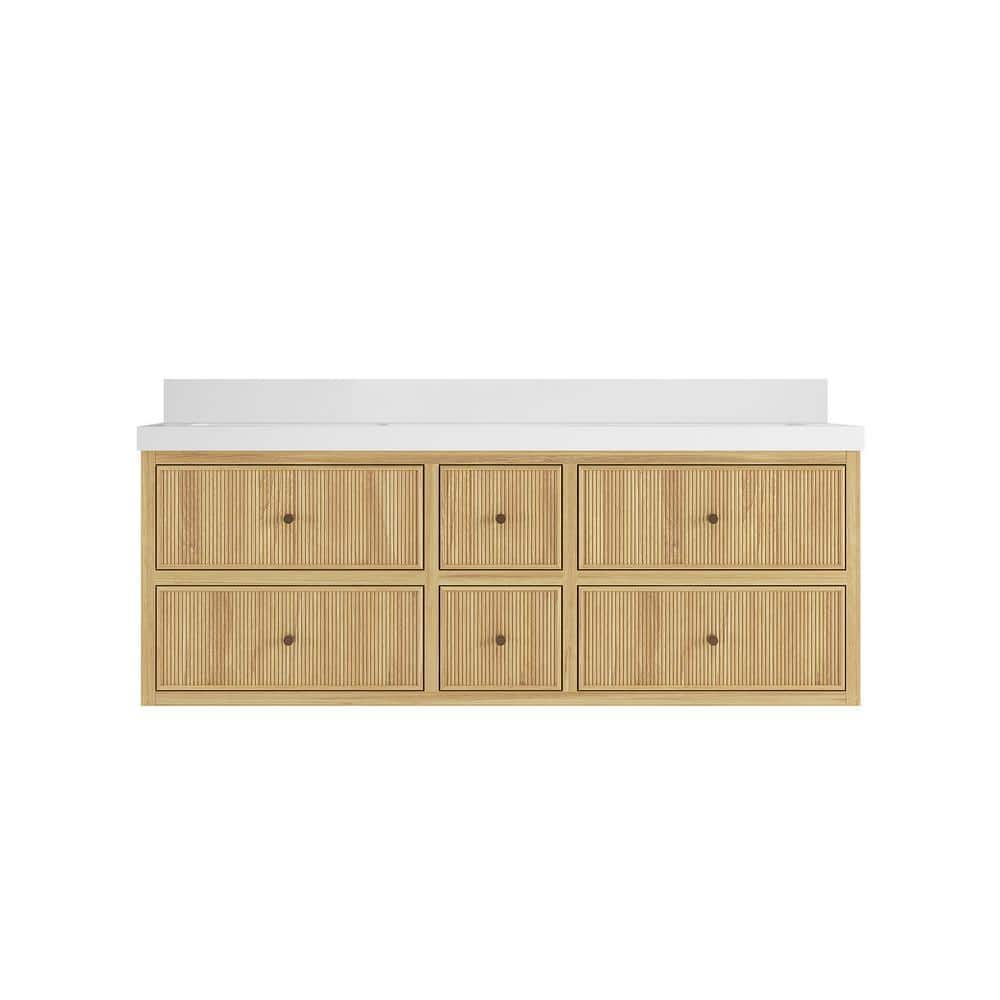 Sonoma Floating 60 in. H Double Sink Freestanding Light Natural Bath Vanity with White Quartz Top Unassembled price history on PriceWatchPro