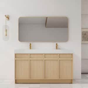 Simply 59.1 in. W x 19.7 in. D x 35.1 in. H Double Sinks Freestanding Dune Oak Bath Vanity Cabinet with White Resin Top