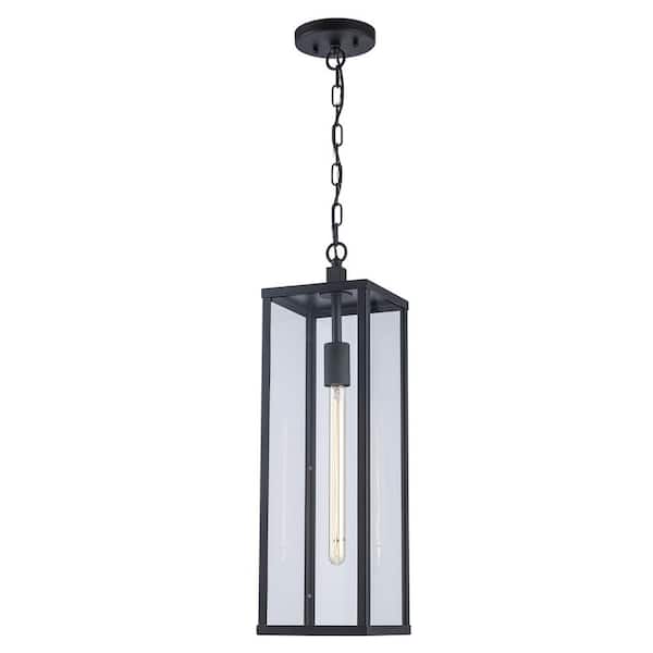 Oxford 20.25 in. 1-Light Black Hanging Outdoor Pendant Light Fixture with Clear Glass