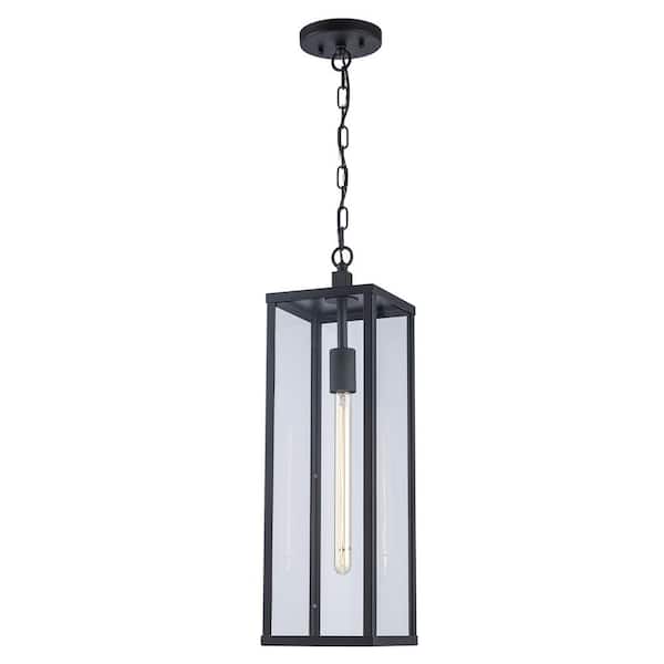 Bel Air Lighting Oxford 20.25 in. 1-Light Black Hanging Outdoor Pendant Light Fixture with Clear Glass
