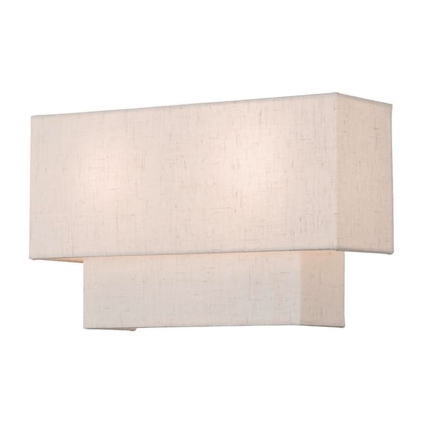 Livex Lighting Meridian 13 in. English Bronze ADA Sconce with Oatmeal Color Fabric Shade