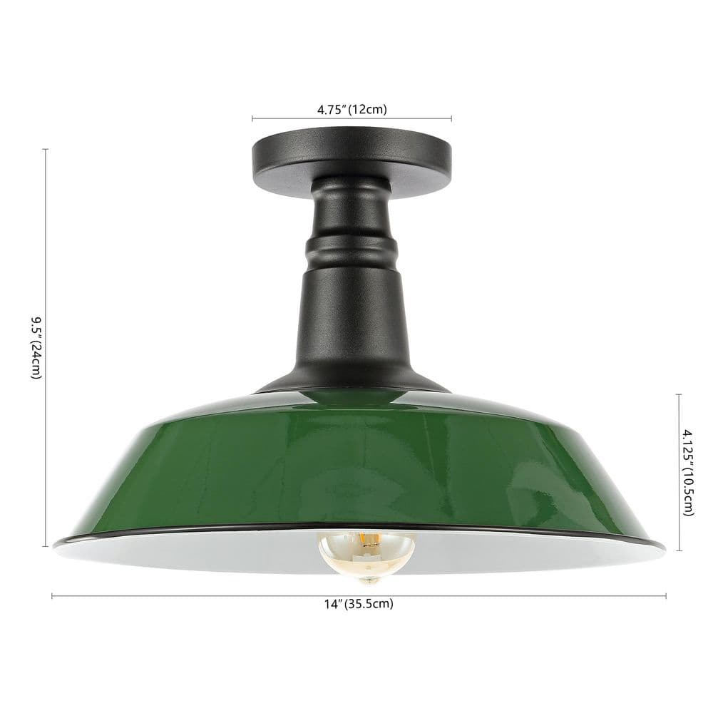 Camila 14" Green/Black Industrial LED Ceiling Light for Indoor/Outdoor