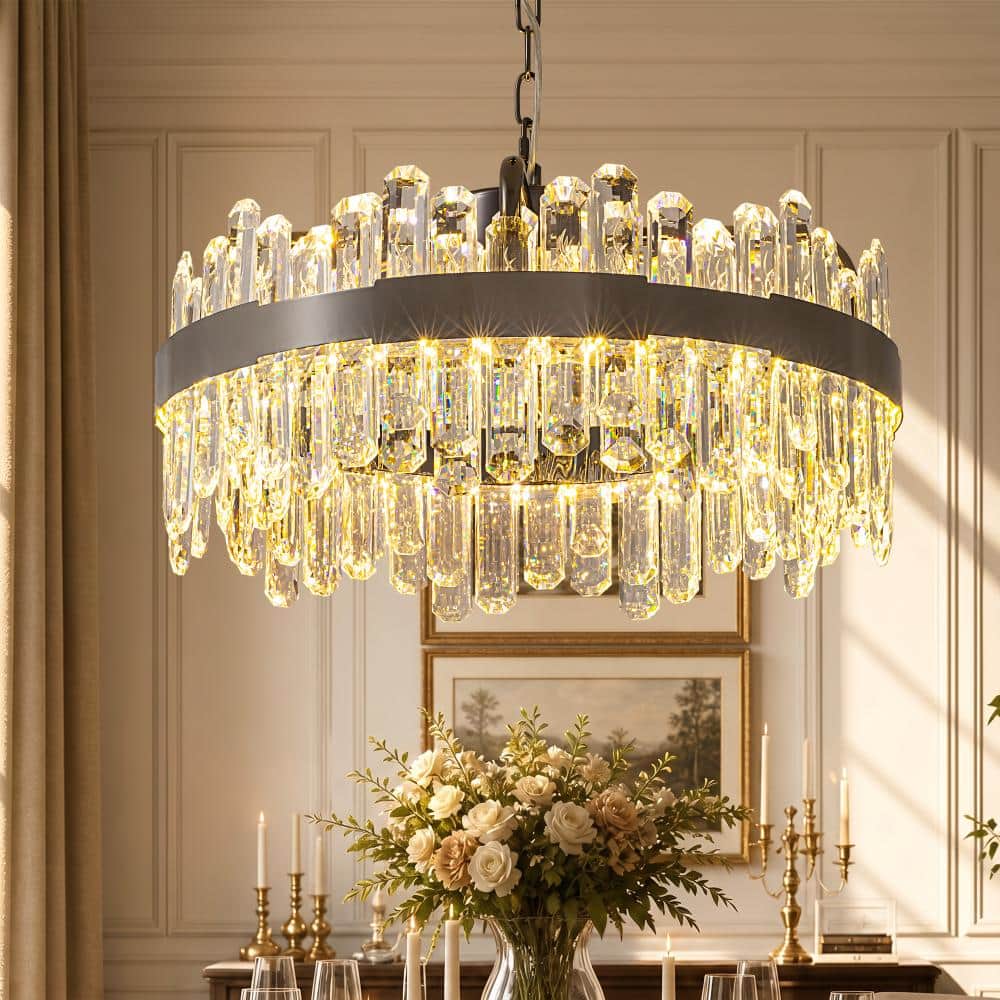24 in. Modern Round Graphite Black Integrated LED Crystal Chandelier with Remote Control price history on PriceWatchPro