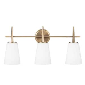 Driscoll 24.5 in. W. 3-Light Modern Satin Brass Bathroom Vanity Light with Inside White Painted Etched Glass