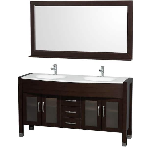 Wyndham Collection Daytona 60 in. Vanity in Espresso with Glass Vanity Top in White