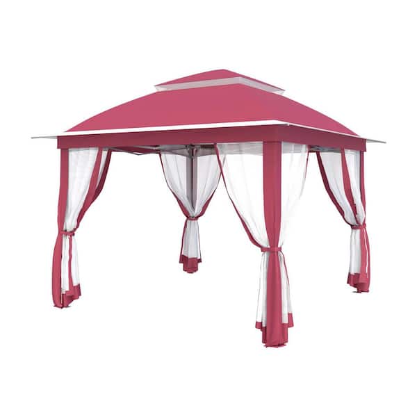 11 ft. x 11 ft. Pink Steel Pop-Up Gazebo with Mosquito Netting