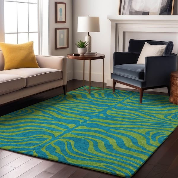 Mayfield Premium Machine Washable Abstract AMF1043 Teal 5 ft. x 7 ft. 6 in. Area Rug