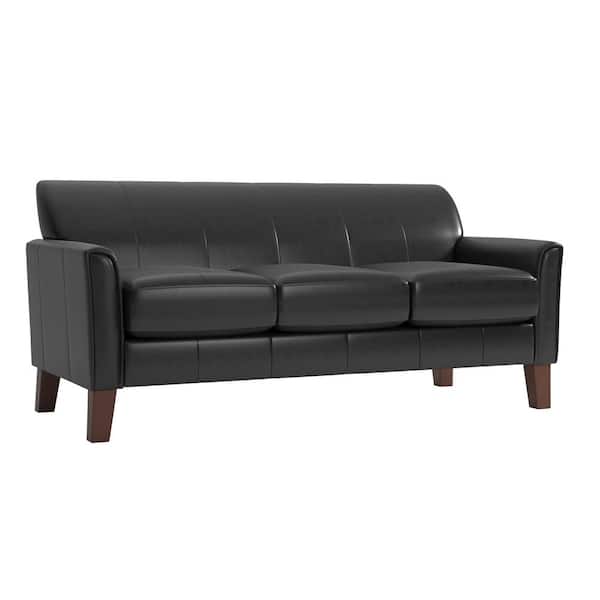 HomeSullivan 75 in. Square Arm Faux Leather Modern Straight Brown Sofa