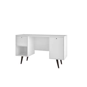 53 in. Rectangular White 1 Drawer Computer Desk with Solid Wood Material
