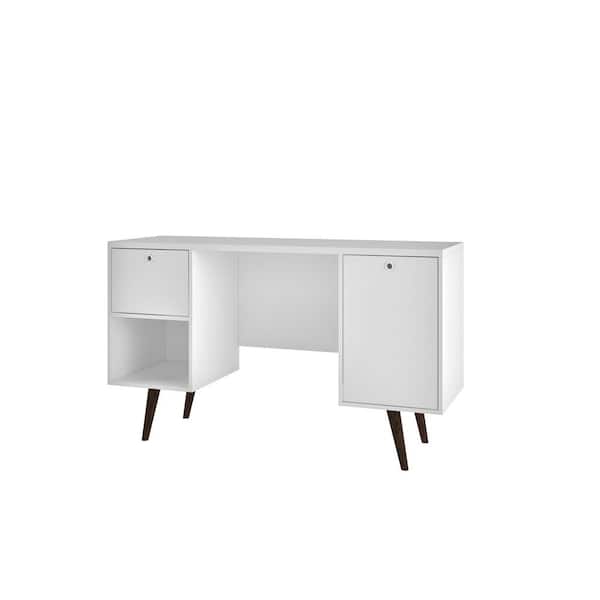Manhattan Comfort 53 in. Rectangular White 1 Drawer Computer Desk with Solid Wood Material