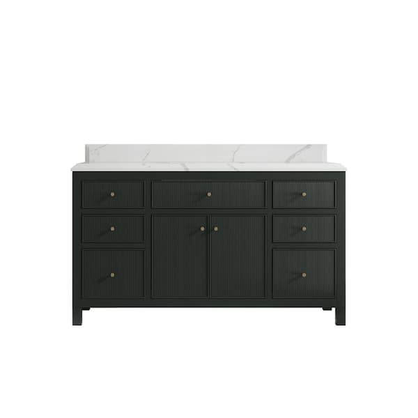 Willow Collections Sonoma 60 in. W x 22 in. D x 36 in. H Single Sink Bath Vanity in Dark Green with Cove Edge Calacatta Quartz Top