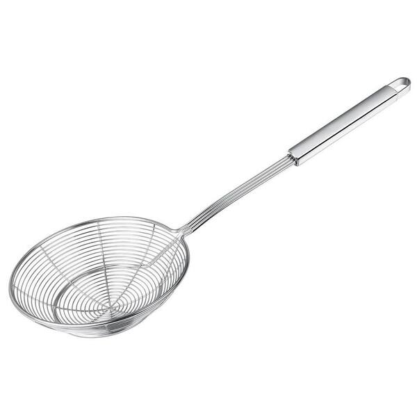 Silver Stainless Steel 5.5 in. Spider Strainer Skimmer, Strainer Ladle Frying Spoon with Handle for Kitchen Deep Fryer