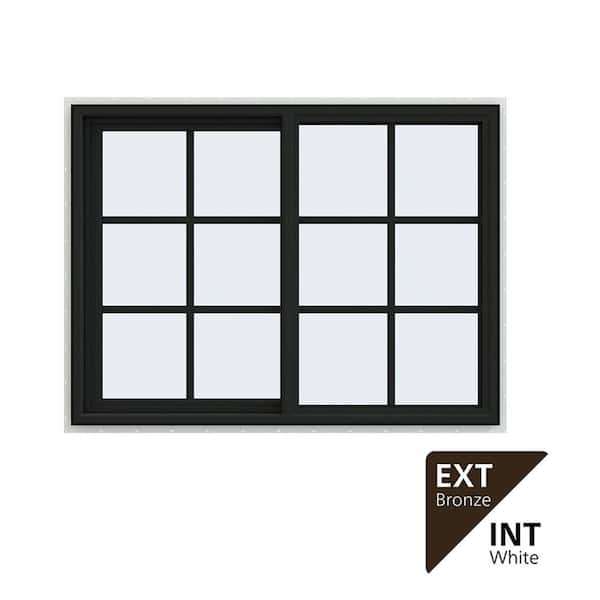 48 in. x 36 in. V-4500 Series Bronze Exterior/White Interior FiniShield Vinyl Left-Handed Sliding Window w/Colonial Grid