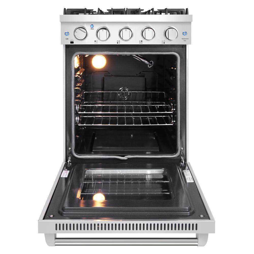 24-inch Stainless Steel Gas Range with Convection Oven and Cast Iron Grates