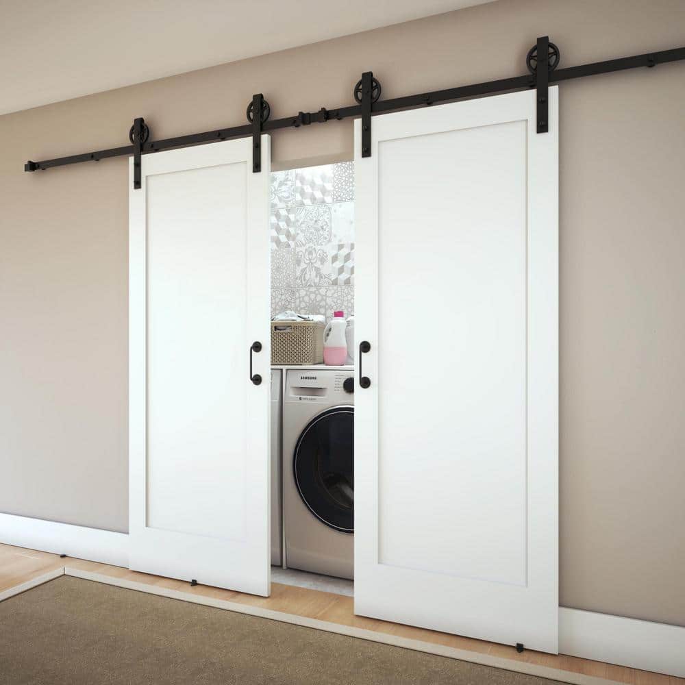 Matte Black Steel Wagon Wheel Barn Door Hardware Kit