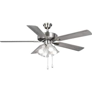 AirPro 52 in. Indoor Brushed Nickel Transitional Ceiling Fan with 3000K Light Bulbs Included with Remote for Living Room