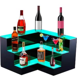 14-Bottle Corner LED Liquor Bottle Display Shelf 20 in. LED Bar Shelves for Liquor 3-Step Wine Rack for Commercial Bar