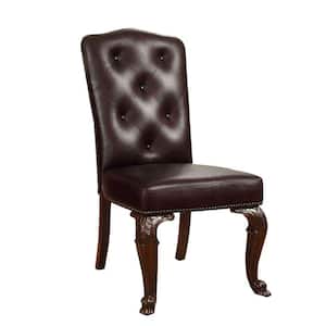43.25 in. Traditional Cherry Brown Side Chair with Leather Upholstery (Set of 2)