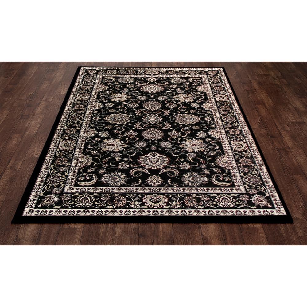 Arabella Black and Beige High Pile Traditional Area Rug