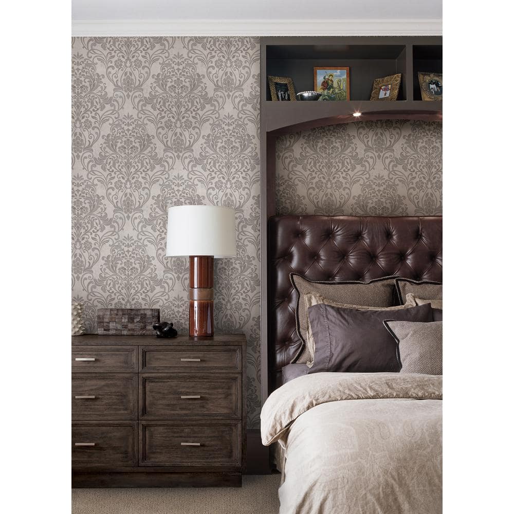 Anders Grey Damask Non-Woven Washable Wallpaper
