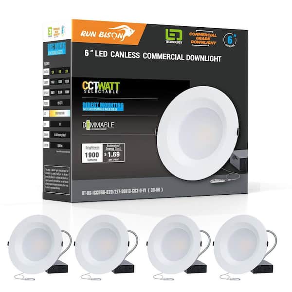 RUN BISON 6 in. CCT and Wattage Selectable New Construction or Remodel IC Rated Integrated LED Commercial Downlight(4-Pack)