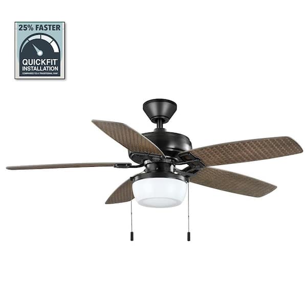 Hampton Bay Baywood 52 In Indoor Outdoor Led Matte Black Wet Rated Downrod Ceiling Fan With Light Kit 52139 The