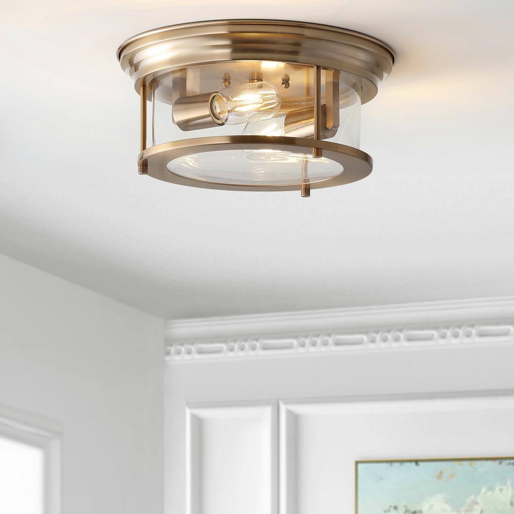 Lauren 13.25" Brass Gold and Clear Glass LED Flush Mount
