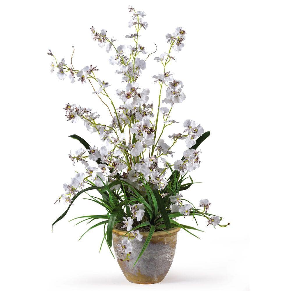 White Silk Orchid Arrangement with Ceramic Pot, 26-inch