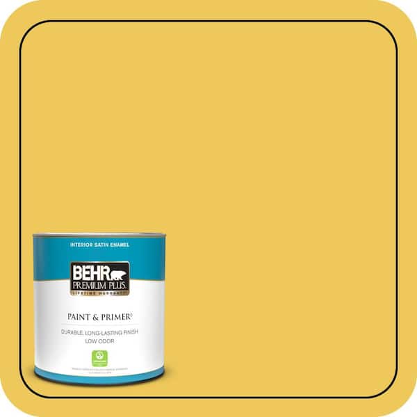 BEHR PREMIUM PLUS 1 qt. #390B-6 Citrus Zest Satin Enamel Low Odor Interior Paint & Primer