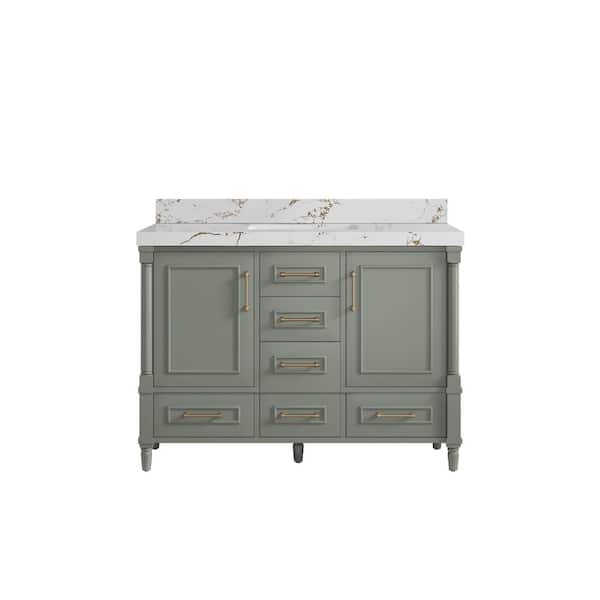 Willow Collections Hudson 48 in. W x 22 in. D x 36 in. H Single Sink Bath Vanity in Evergreen with 2 in. Viola Brown Qt. Top