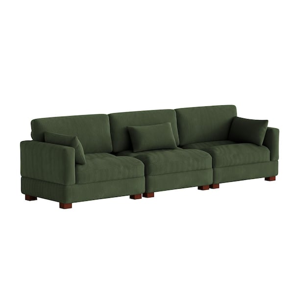 123 in. Square Arm 3-piece Corduroy Upholstered 3-Seater Sectional Sofa in Green