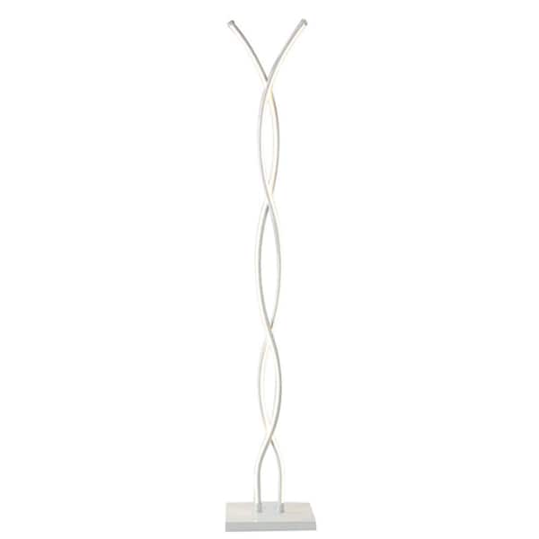 OUKANING 55.9 in. White Modern Spiral 1-Light Dimmable Arc Floor Lamp for Living Room Bedroom with Remote