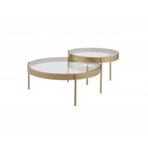Amelia 36 in. Clear Glass and Gold Round Glass Coffee Table