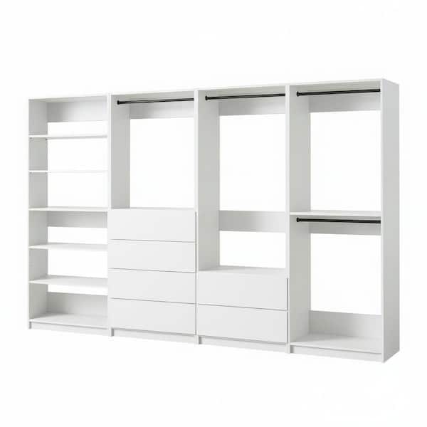 Prosper 128 in. W White Tower System Freestanding-Shelf Walk-in Wood Closet System