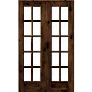 48 in. x 80 in. Knotty Alder Universal/Reversible 10-Lite Clear Glass Red Mahogany Stain Wood Double Prehung French Door