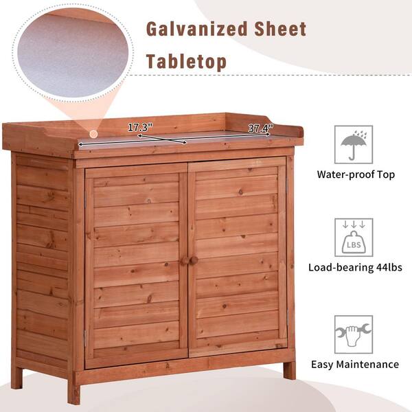 39 in. W x 37 in. H Orange Wood Potting Bench Table, Garden