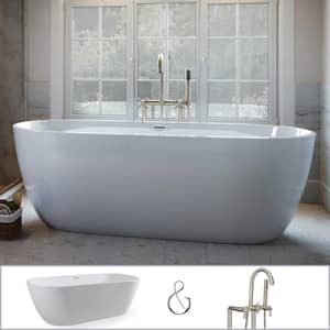 W-I-D-E Series Woodside 71 in. Acrylic Oval Freestanding Bathtub in White, Floor-Mount Faucet in Brushed Nickel