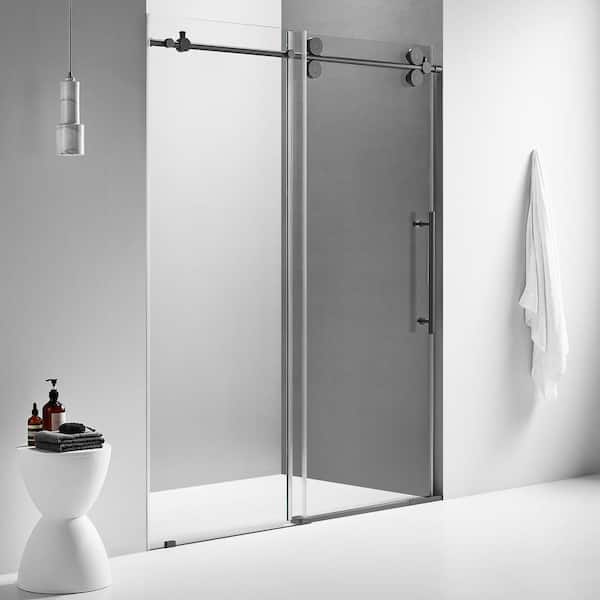 SERENE VALLEY Big Roller 60 in. W - 64 in. W x 74 in. H Sliding Frameless Shower Door in Matte Black with Easy Cleaning Glass