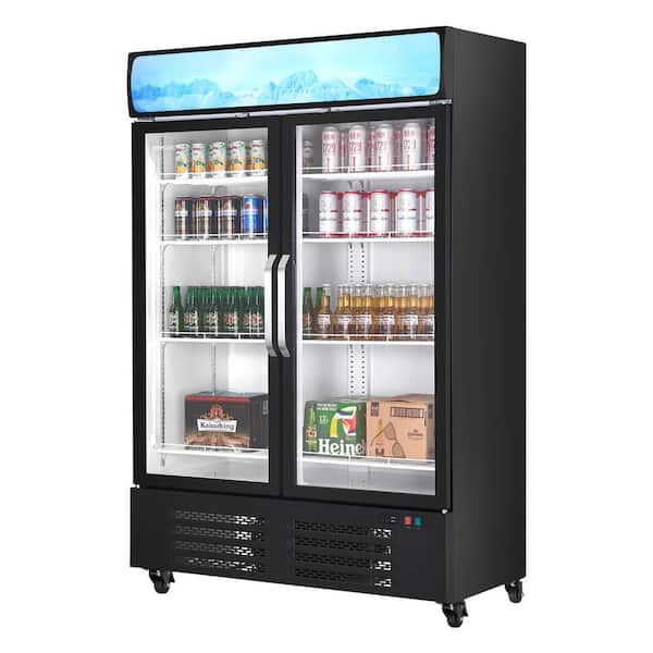 Commercial Merchandiser Refrigerator 36.27 cu. ft. Beverage Cooler 2 Glass Doors Lightbox 2025 Upgrade Black