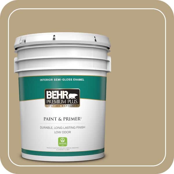 BEHR PREMIUM PLUS 5 gal. Home Decorators Collection #HDC-CT-07 Country Cork Semi-Gloss Enamel Low Odor Interior Paint & Primer